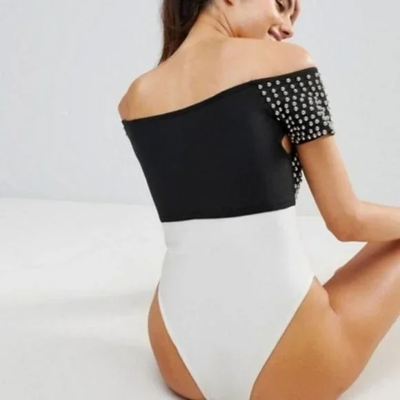 ASOS PrettyLittleThing Studded Bandage Swimsuit - Picture 3 of 6